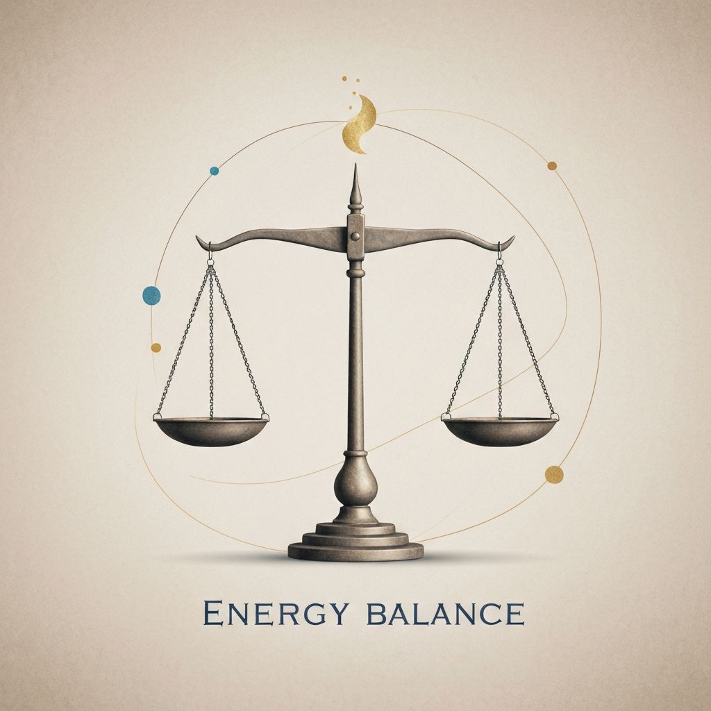 Balanced scales representing energy equilibrium